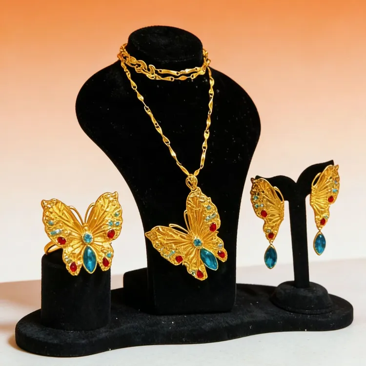 合金项链  KS8050 时尚潮流女款蝴蝶三件套新款里外一色