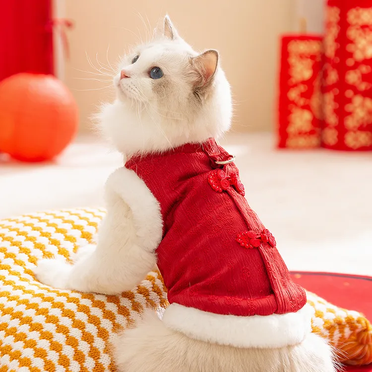 冬季猫咪衣服国风盘扣新年棉衣马甲布偶蓝猫小猫小狗衣服宠物服装