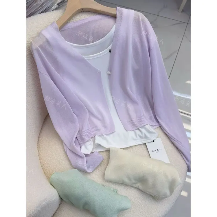 穿一整个夏天」行云极简一粒扣冰丝开衫短款防晒外披罩衫女 56