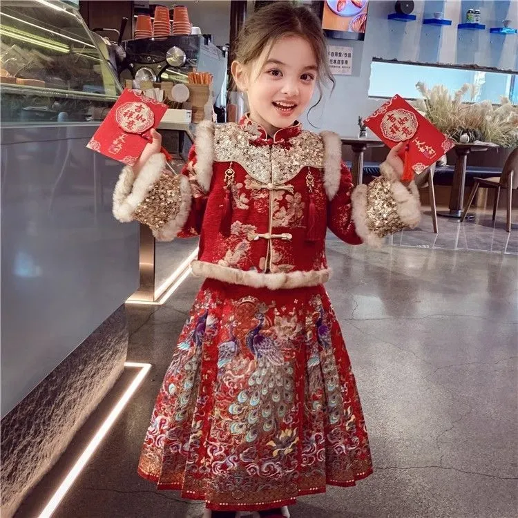 女童2025拜年服马面裙套装冬装国风新中式新年装外套女孩拜年服装