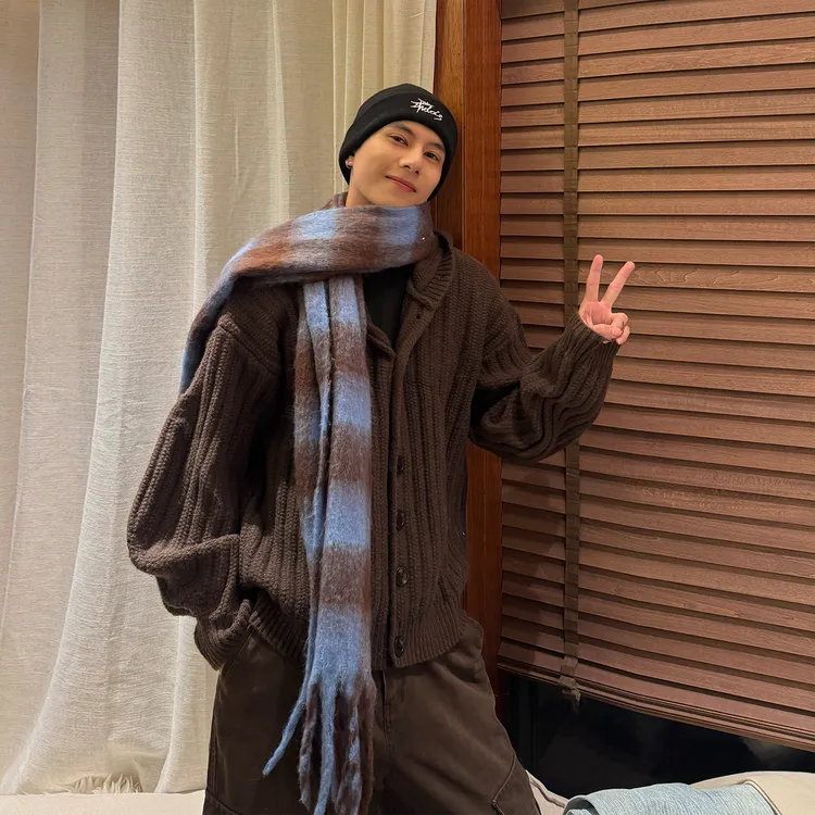 Holocene美式潮牌重磅条纹开衫连帽毛衣男冬季慵懒感针织衫65167