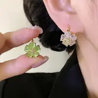 铜合金合成锆石耳饰 气质甜美双面戴花朵时尚百搭一款多戴耳扣645