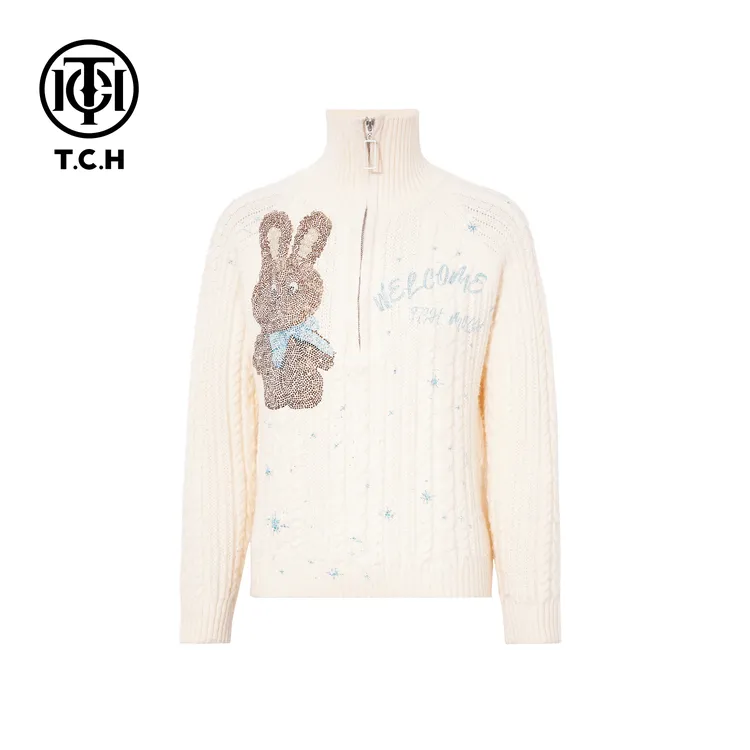 TCH【时尚气质】冬款时尚烫钻米色休闲风女装针织衫T75D09E1166秋冬