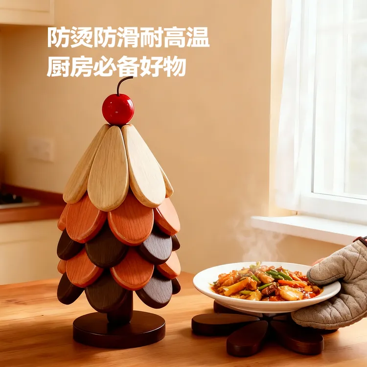 一棵树杯垫餐桌摆件实木圣诞树隔热垫创意防烫耐高温锅碗垫餐边柜