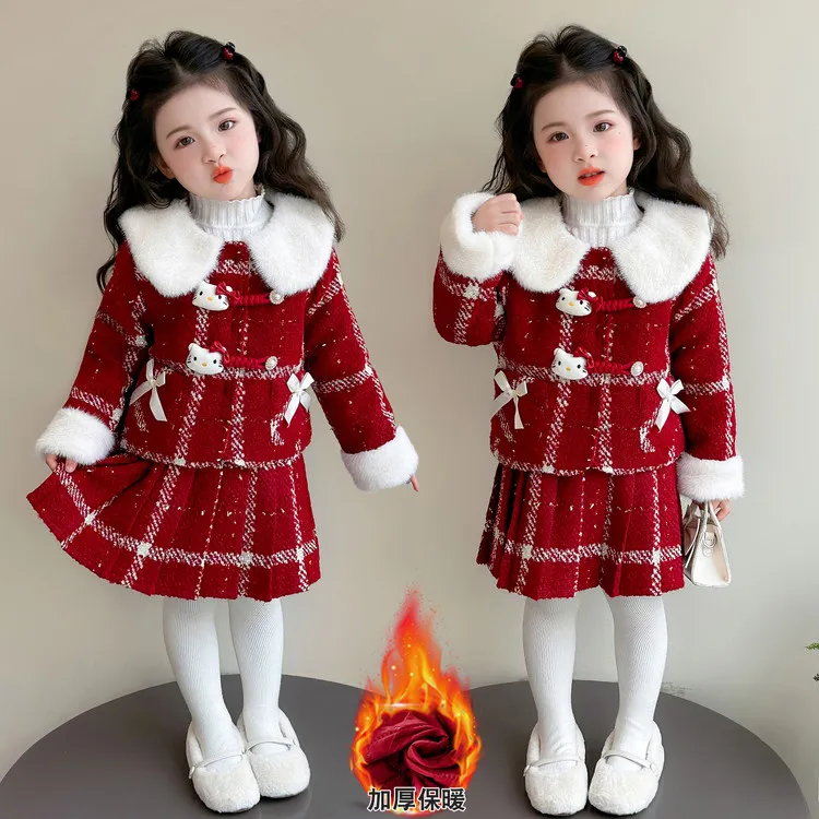 2025秋冬季新款儿童时尚洋气加厚舒适女童百搭长袖短裙两件套潮流