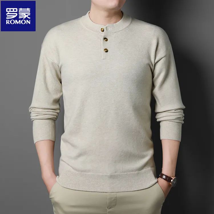 罗蒙冬季纯色打底衫男士亨利领加厚保暖针织衫蓄热防寒百搭毛衣男