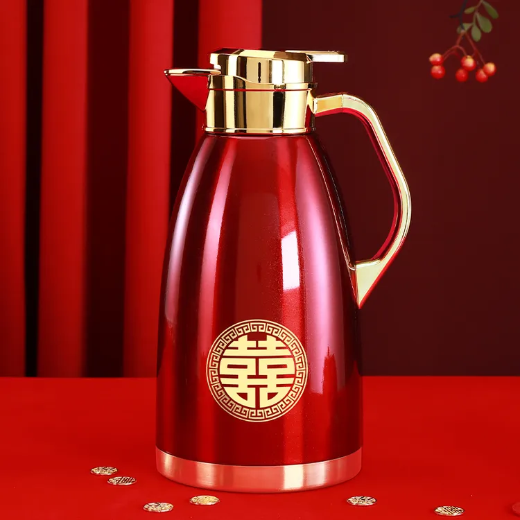 结婚保温水壶一对简约中国红保温壶婚庆开水瓶大容量女方陪嫁用品