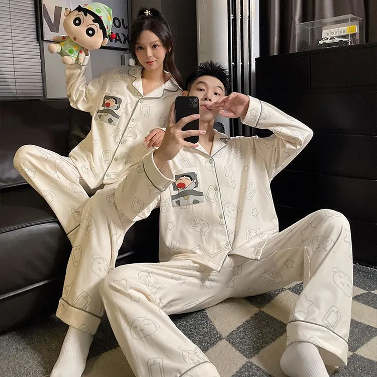 情侣睡衣秋冬季德绒长袖卡通蜡笔小新男女士春秋家居服套装可外穿