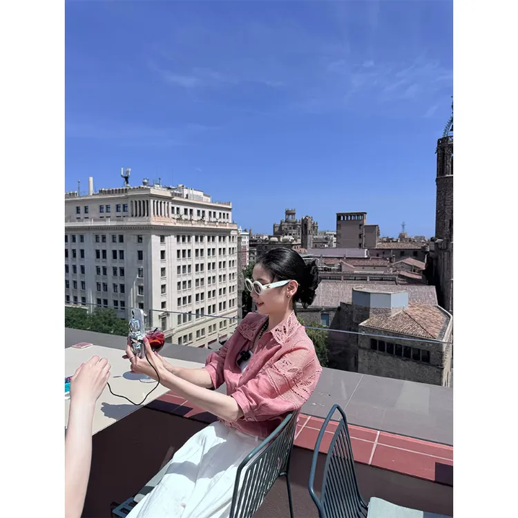 CHENSMCHEN 100%苎麻镂空刺绣简约纯色女夏衬衫休闲衬衣CSC5510TT