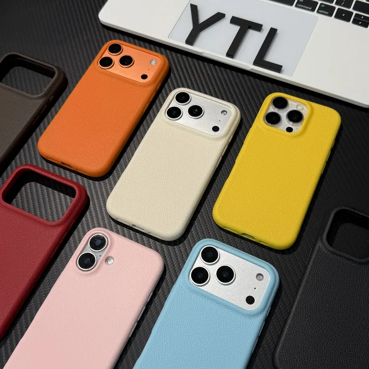 雅天立高颜值纯色皮纹适用苹果16/17手机壳15promax秋冬14/13软12
