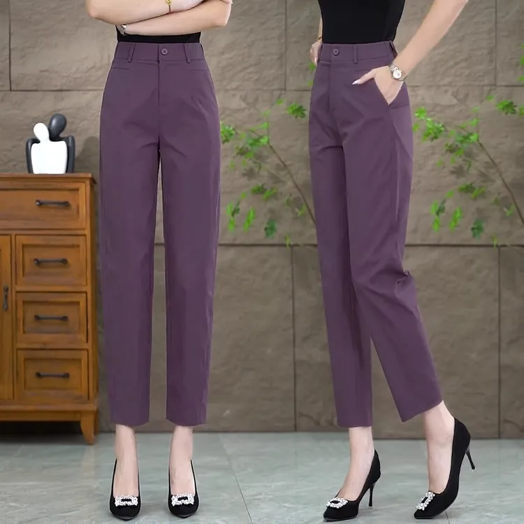 拉夏贝尔哈伦裤薄款2025新款爆款九分西装裤小个子高腰休闲烟管裤