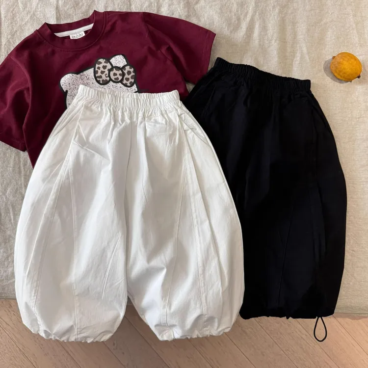 男女童裤子白色纯棉春秋阔腿裤2025新款儿童秋季宽松休闲灯笼裤潮