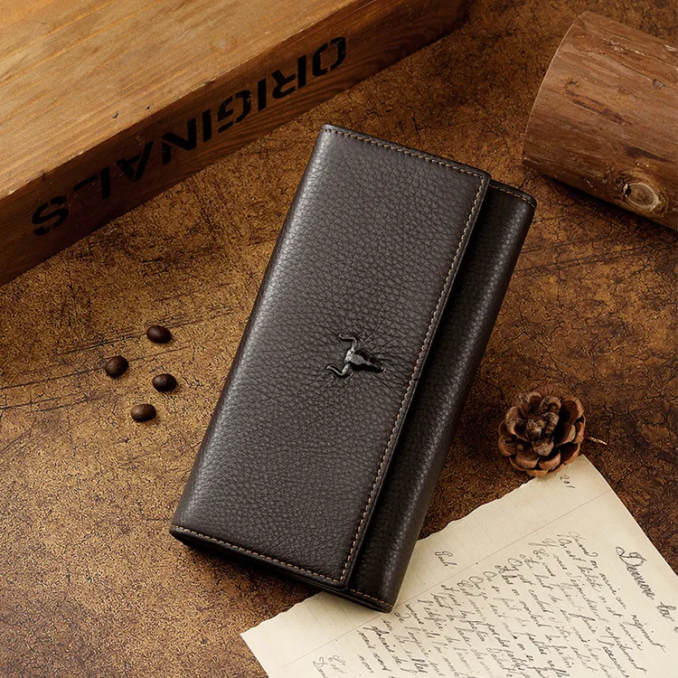 韩版手拿长款简约亮片三折钱夹男士钱包牛皮时尚卡包多功能包包
