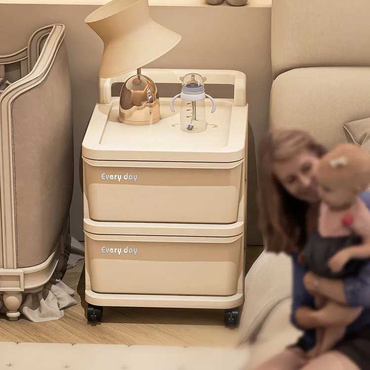 【新品】奶油风抽屉式收纳柜小推车零食置物架免安装万向轮家用简约