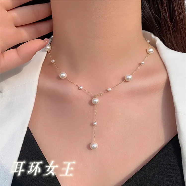 链子925银仿珍珠 新款925银满天星珍珠项链女一款多戴毛衣链