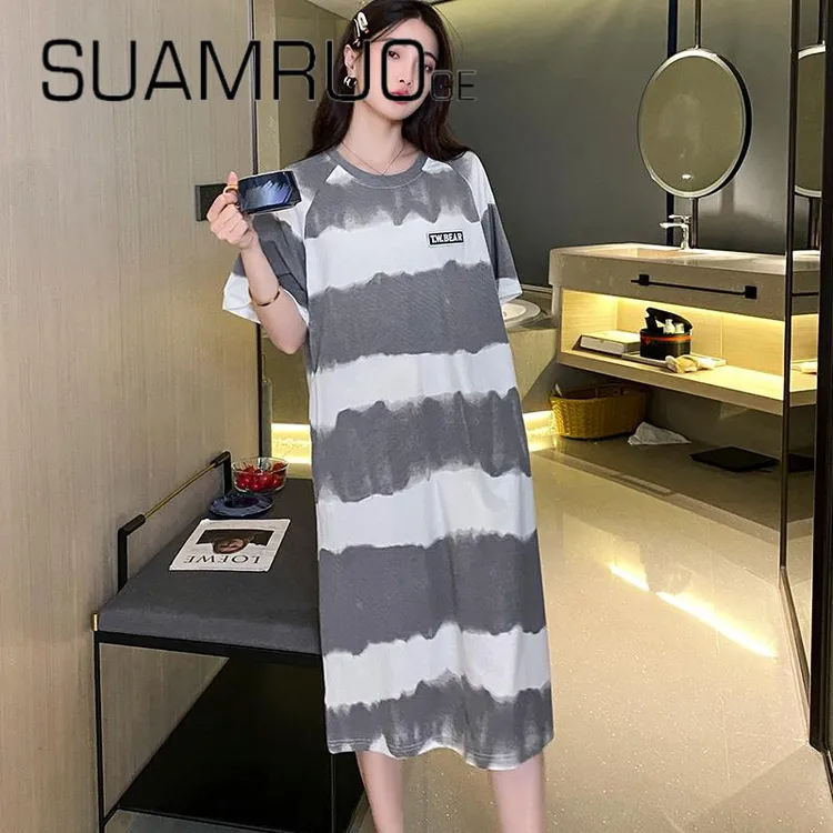 韩版小众睡衣女夏季纯棉短袖睡裙宽松可外穿家居服性感薄款连衣裙