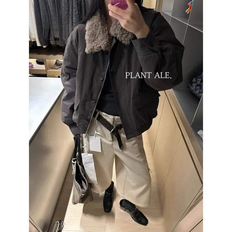 宽松休闲毛领撞色棉服上衣情侣款棉袄上衣外套男女情侣款秋冬厚实