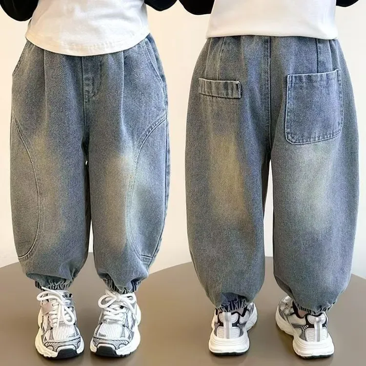 女童牛仔裤2025春秋新款儿童宽松束脚裤中小童女孩洋气外穿长裤潮