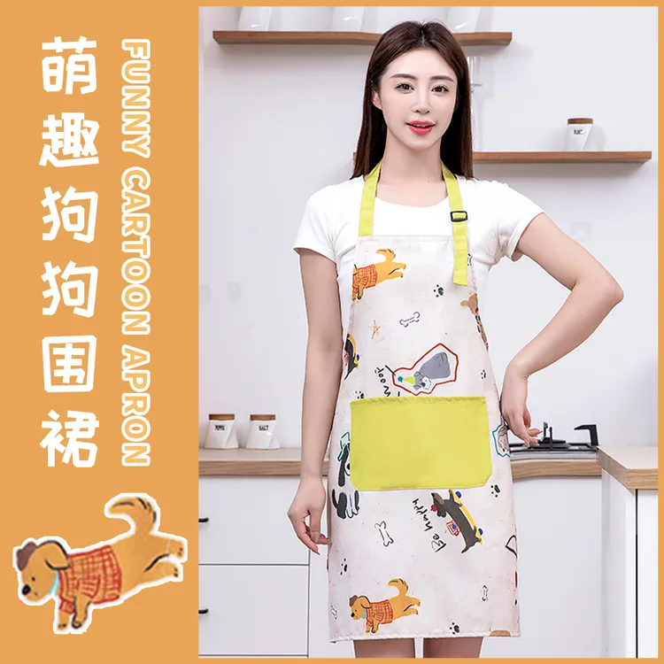 时尚卡通挂脖竹节棉围裙厨房家用餐饮专用印字工作服做饭防污围腰