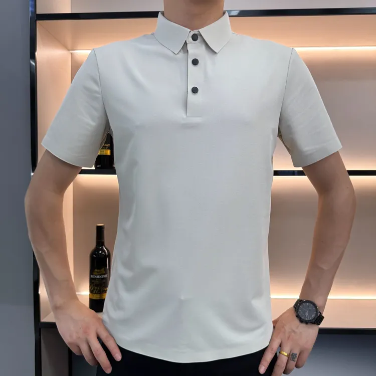 35097夏季新款2025男士休闲简约时尚百搭纯色透气半袖POLO衫
