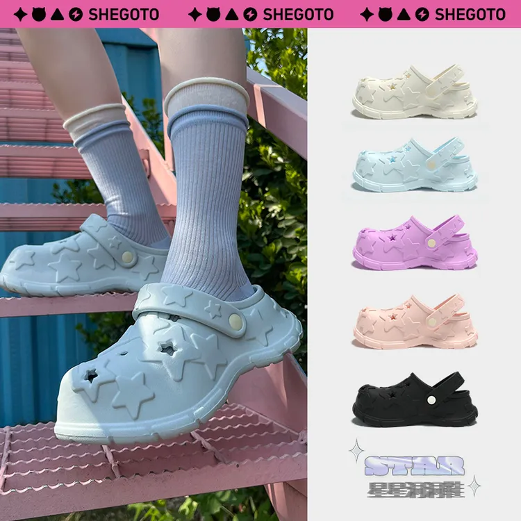 SHEGOTO女款ins满天星厚底增高洞洞鞋拖鞋外穿夏季软底有足弓支撑