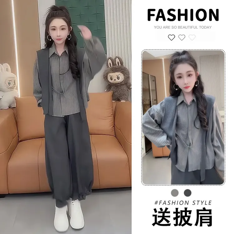 早秋一整套女装2025年新款韩版减龄气质休闲长袖衬衫休闲裤两件套