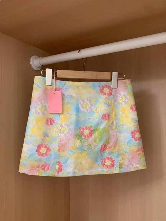 小众别致油画裙包臀裙百搭短裙小碎花半身裙女夏季高腰显瘦A字裙