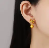 铜合金耳饰 铜合金耳饰【蝴蝶结光珠耳钉】在逃公主甜美风