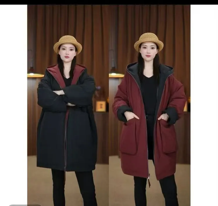 （双面可穿）中长款棉服防水透气休闲时尚宽松保暖冬季外衣9999