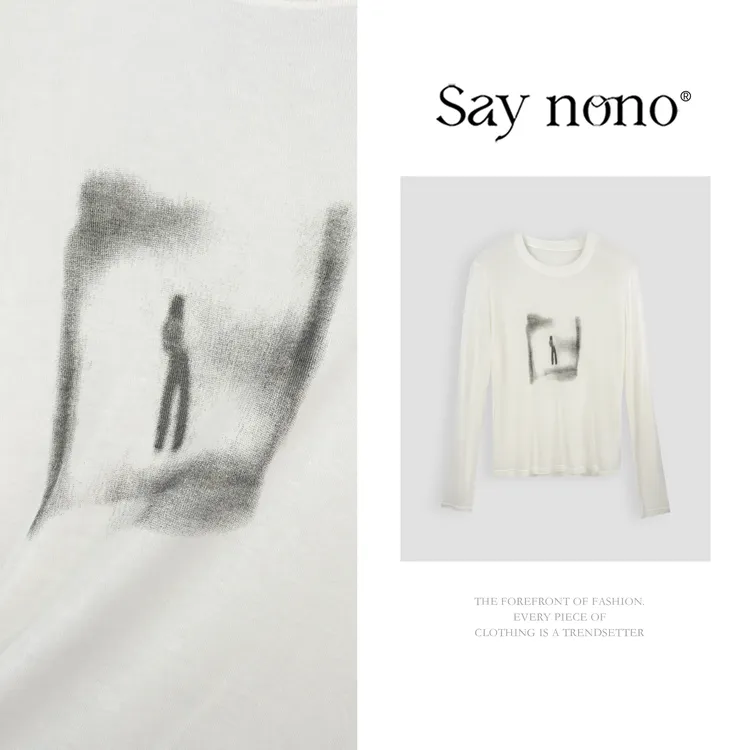 懒猫nono│Saynono时尚休闲轻薄圆领印花天丝羊毛T恤上衣 Y9663Y