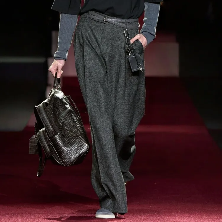 2025秋冬新品时髦双腰袢宽松阔腿羊毛混纺西裤男士轻商务直筒长裤