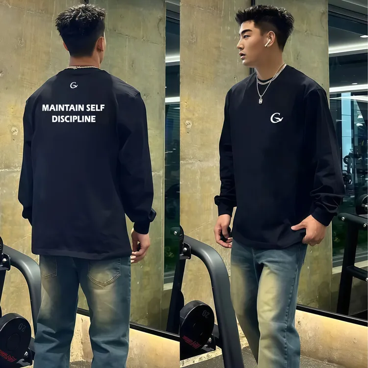 【重磅纯棉】男士长袖t恤春秋2025新款美式潮牌宽松百搭字母上衣服