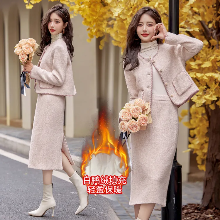 小香风千金风法式时尚套装加厚加绒裙子女装保暖包臀显瘦气质洋气