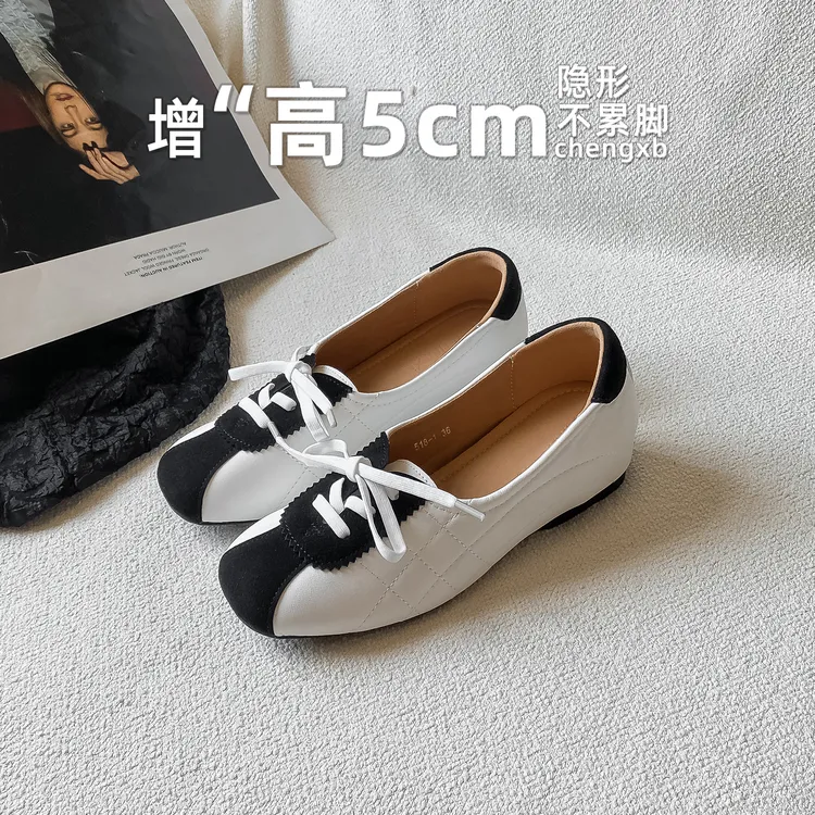 【葡萄茵】5cm内增高蝴蝶结银色浅口德训鞋女夏休闲运动保龄球鞋