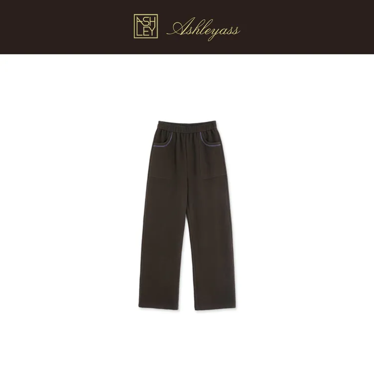 【ASHLEYASS】“羊毛桑蚕丝撞色线条套装裤”口袋休闲裤LSK251226W