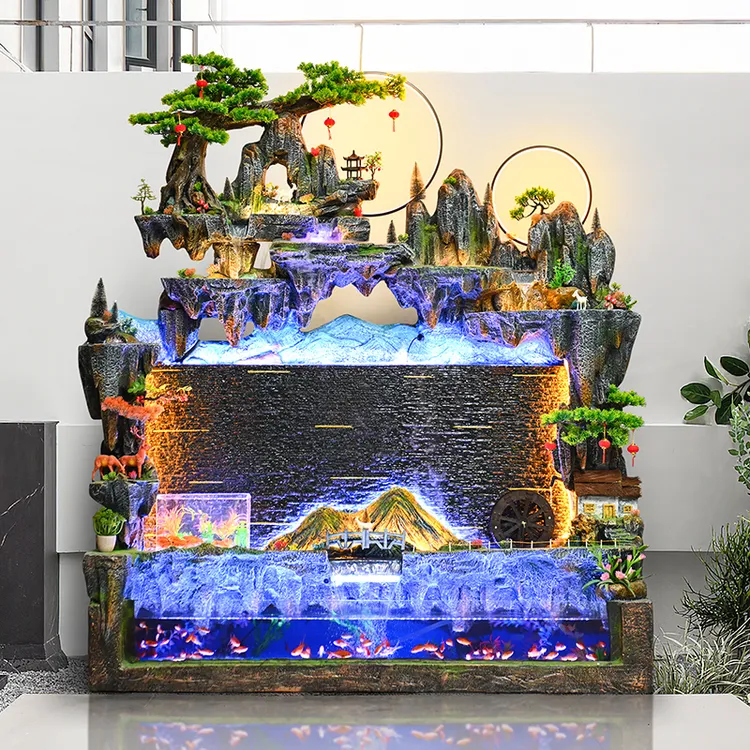 大型假山流水喷泉景观客厅室内瀑布循环水屏风摆件别墅水幕背景墙
