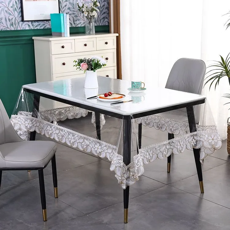 透明柔软TPU水晶板餐桌布防水防油桌布茶几布毛巾绣花边台布桌垫