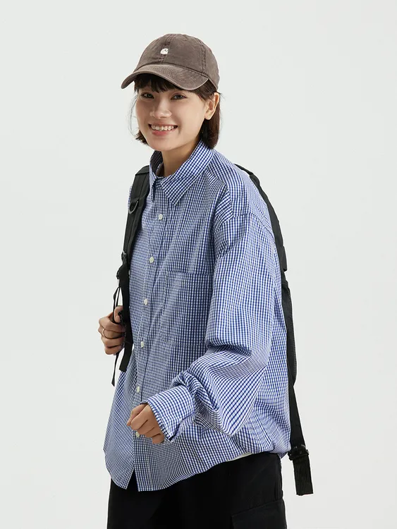 GoodNorth日系复古休闲格子衬衫男女同款宽松中性风百搭长袖衬衣