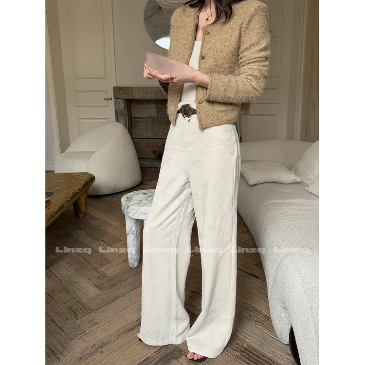 林子秋【花间集】买手店私服重工纯手工刺绣花朵阔腿牛仔裤