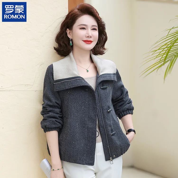 罗蒙妈妈装秋季气质外套2025新款中年时尚上衣中老年女毛呢大衣