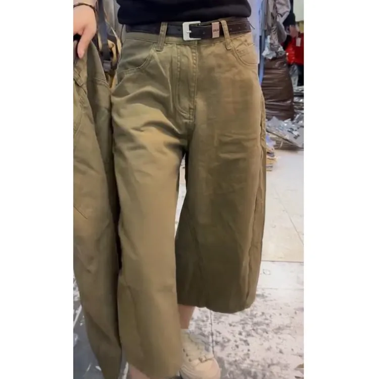 春季高腰显瘦大码百搭宽松时尚潮流斜纹阔腿工装裤