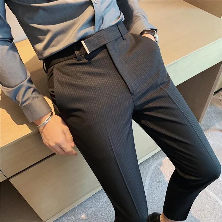 HKYC条纹小脚西裤男士韩版西装九分裤高级感潮牌休闲八分裤子