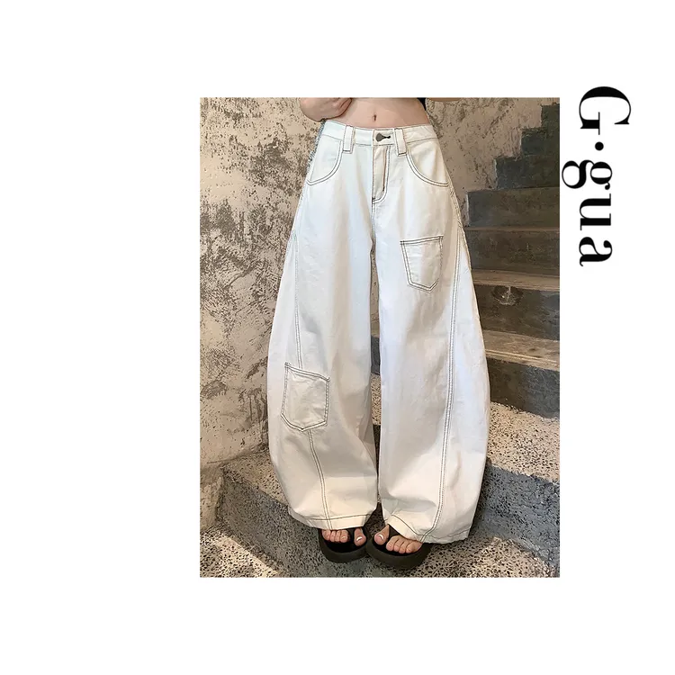 【张_Ggua】大码新款胖MM水洗牛仔裤女宽松显瘦阔腿坠感牛仔裤