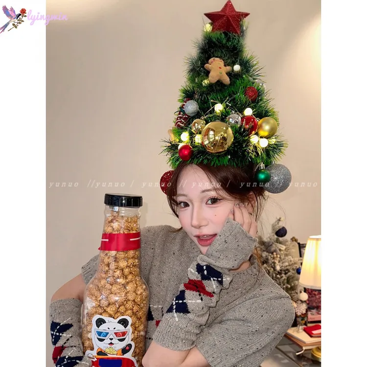 当圣诞树戴在头上头饰diy圣诞树材料包节日氛围感装饰品拍摄道具