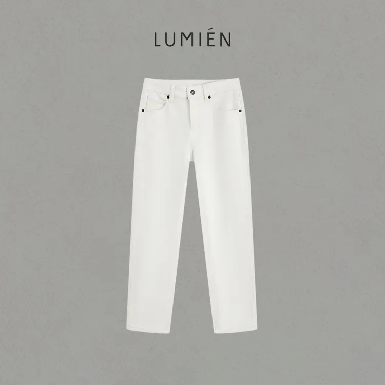 【LUMIEN 新品】白色直筒百搭休闲加绒牛仔裤修身长裤LX5JKK216