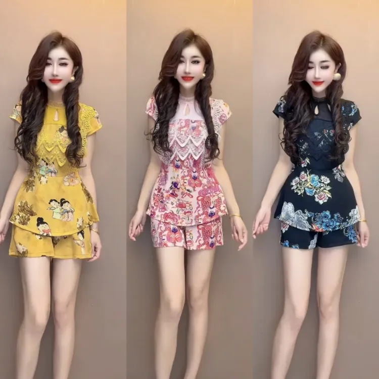 夏季新中式国风盘扣短袖上衣搭配短裤精致显瘦女装