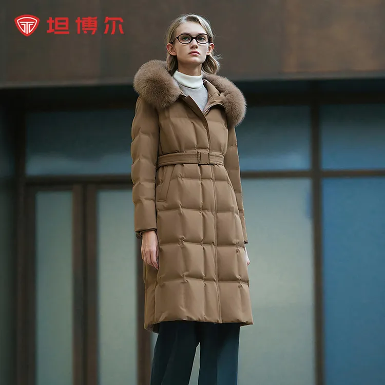 坦博尔轻奢连帽羽绒服冬装商场同款保暖女可脱卸大毛领TBF520868A