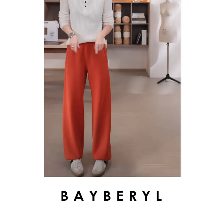 FF-BAYBERYL老贝脏橘裤*束口无缝松紧腰百搭瘦休闲裤XXK5I1005