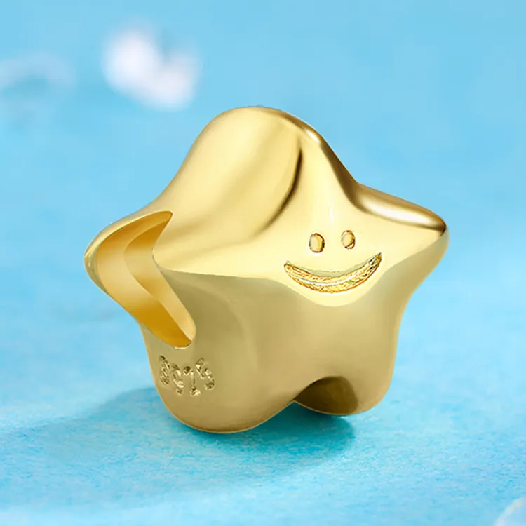 925银银制品 潘家同款五角星金色珠子925纯银手链手镯可爱diy饰品