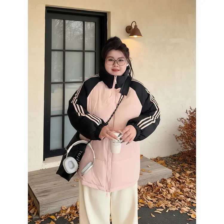 花契“加州橘海”大码女装冬季百搭200斤胖mm时尚加厚棉服13045-X